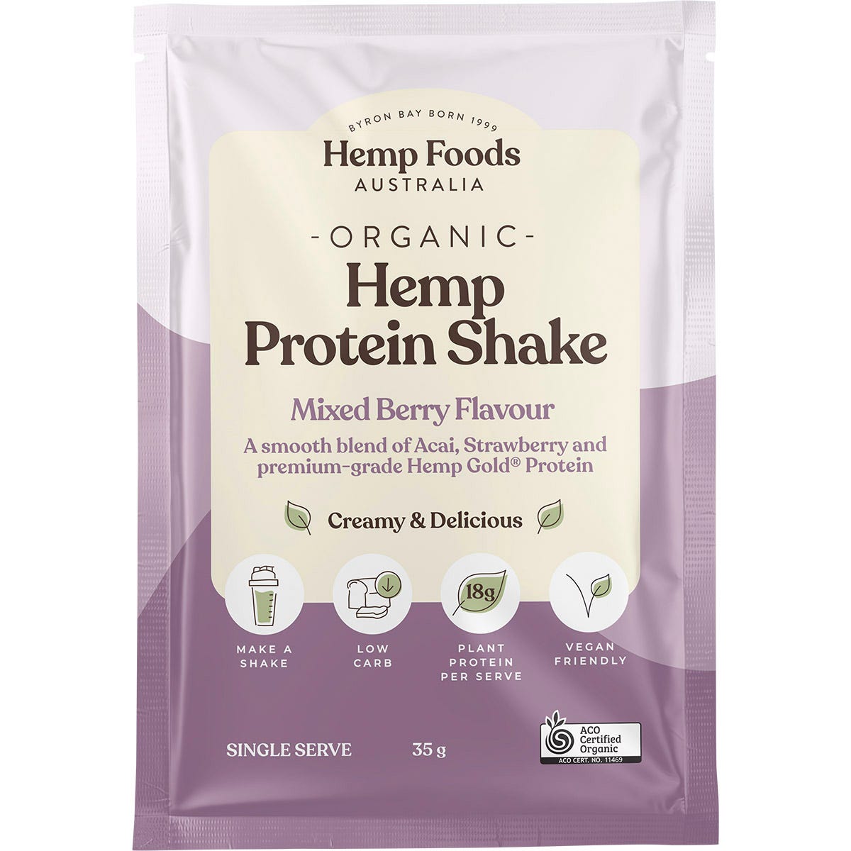 Hemp Foods Australia Organic Hemp Protein Shake Mixed Berry & Acai 35g (Pack of 7) Payless 4 Organics