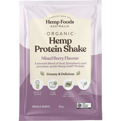 Hemp Foods Australia Organic Hemp Protein Shake Mixed Berry & Acai 35g (Pack of 7) Payless 4 Organics