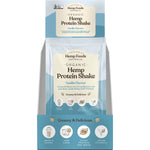 Retail display box of Hemp Foods Organic Vanilla Hemp Protein Shake with seven 35g sachets on a white background.