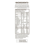 Nutritional information on the back of a 114g bag of Hemp Foods Australia Organic Hulled Hemp Seeds.