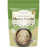 Hemp Foods Australia Organic Hulled Hemp Seeds 250g bag featuring a white and green label on a white background.