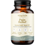 Hemp Foods Australia Pain Relief 60 caps bottle featuring Hemp Gold Seed Oil, Turmeric, and Black Pepper.