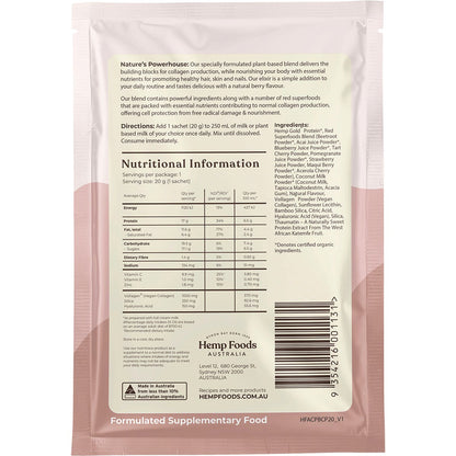 Hemp Foods Australia Plant-Based Collagen+ Berry 20g (Pack of 7) Payless 4 Organics