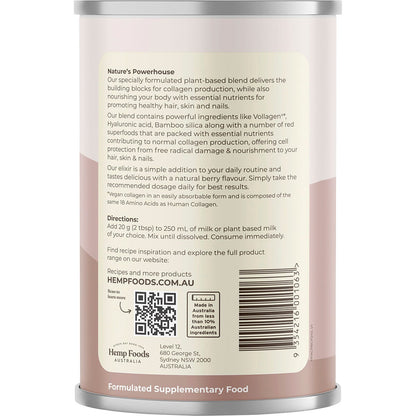 Hemp Foods Australia Plant Based Collagen+ Berry 240g Payless 4 Organics