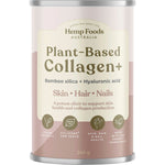 240g tub of Hemp Foods Australia Plant Based Collagen+ Berry with hemp protein and botanical illustrations.