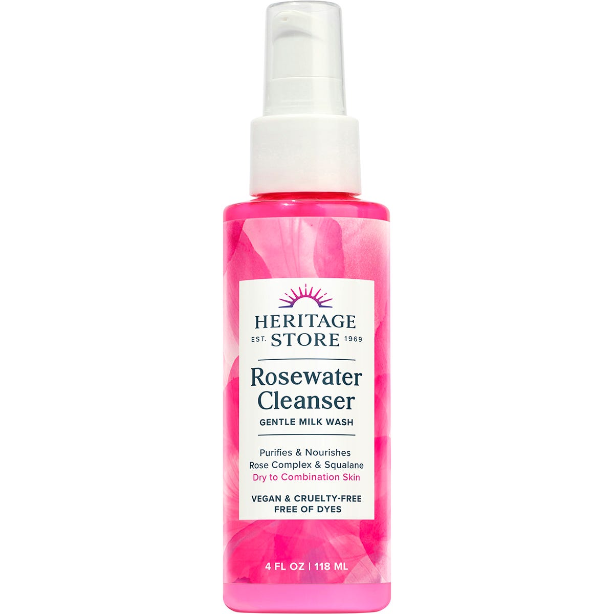 Heritage Store Rosewater Cleanser Dry to Combination Skin 118ml Payless 4 Organics