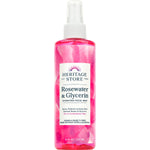 237ml pink bottle of Heritage Store Rosewater and Glycerin Hydrating Facial Mist with a white spray pump lid.
