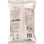 Back of Infuzions Air Fries Aioli 90g bag showing nutritional facts and ingredients on a white background.