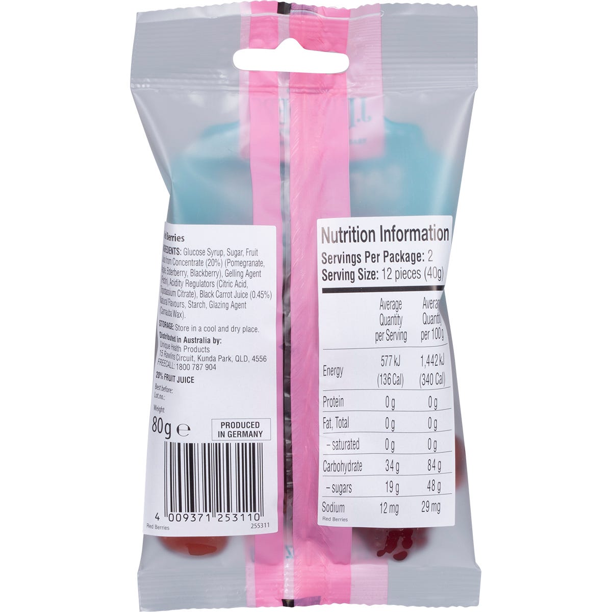 J.Luehders Soft Vegan Candy Red Berries 80g (Pack of 10) Payless 4 Organics