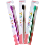 Jack N' Jill Chrome Medium Toothbrush featuring a sleek metallic handle and white tapered bristles.