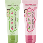 Six 50g tubes of Jack N' Jill kids toothpaste in Apple and Watermelon flavors, displayed together in a combo pack.