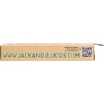 Left side of Jack N' Jill Silicone Fingerbrush packaging showing product benefits, age range, and medical-grade silicone.