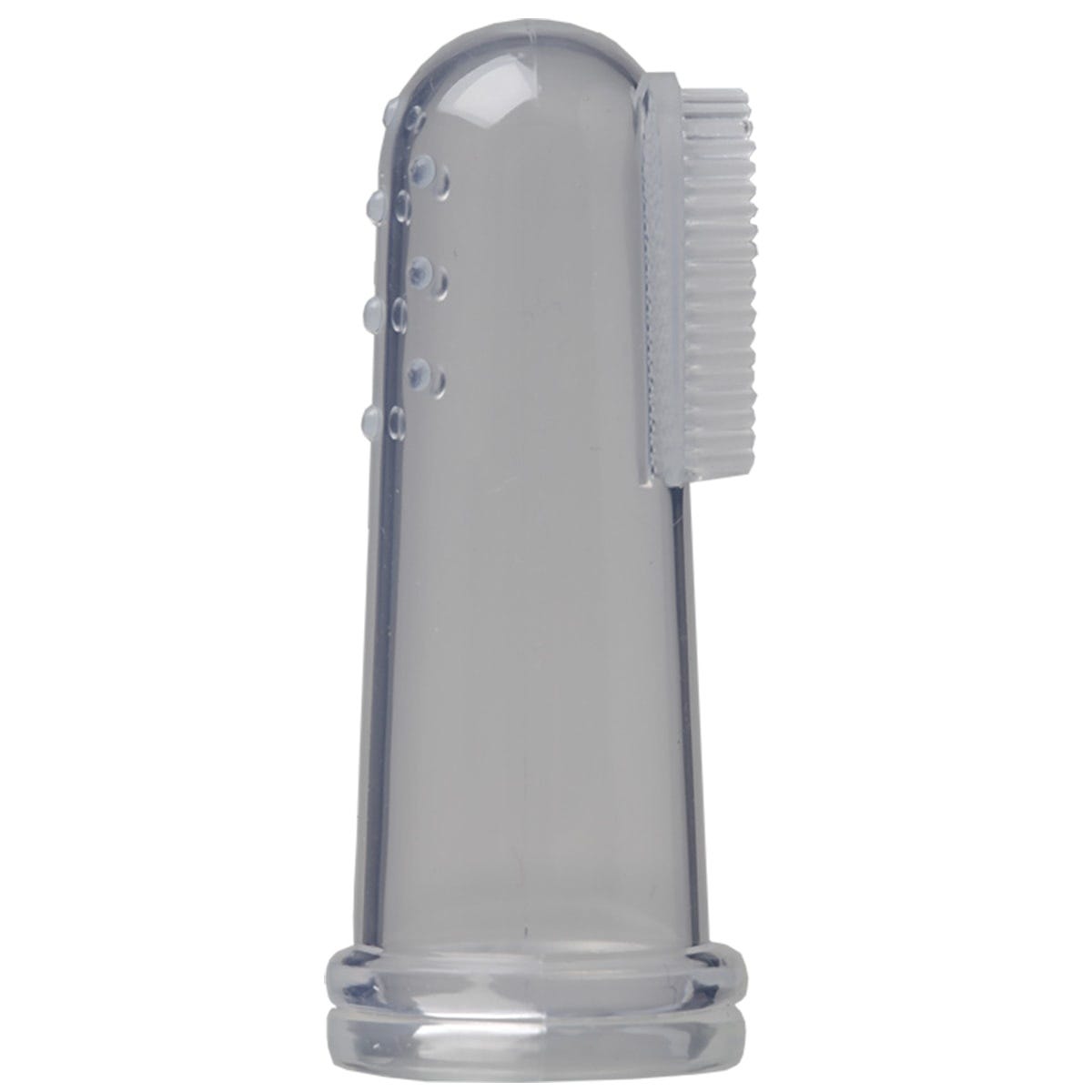 Single Jack N' Jill clear silicone finger brush with soft bristles for baby oral care.