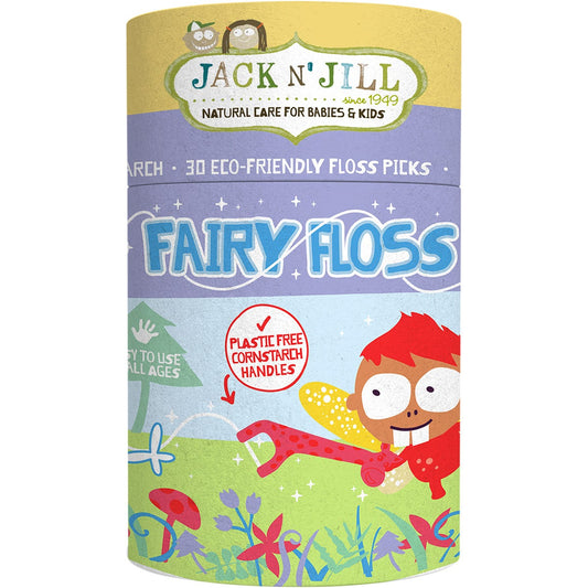 Jack N' Jill 8-pack of strawberry floss picks with compostable giraffe handles and individually wrapped 30pc tubes.