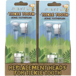 Two Jack N' Jill Tickle Tooth sonic toothbrush replacement heads with extra soft bristles on a white background.