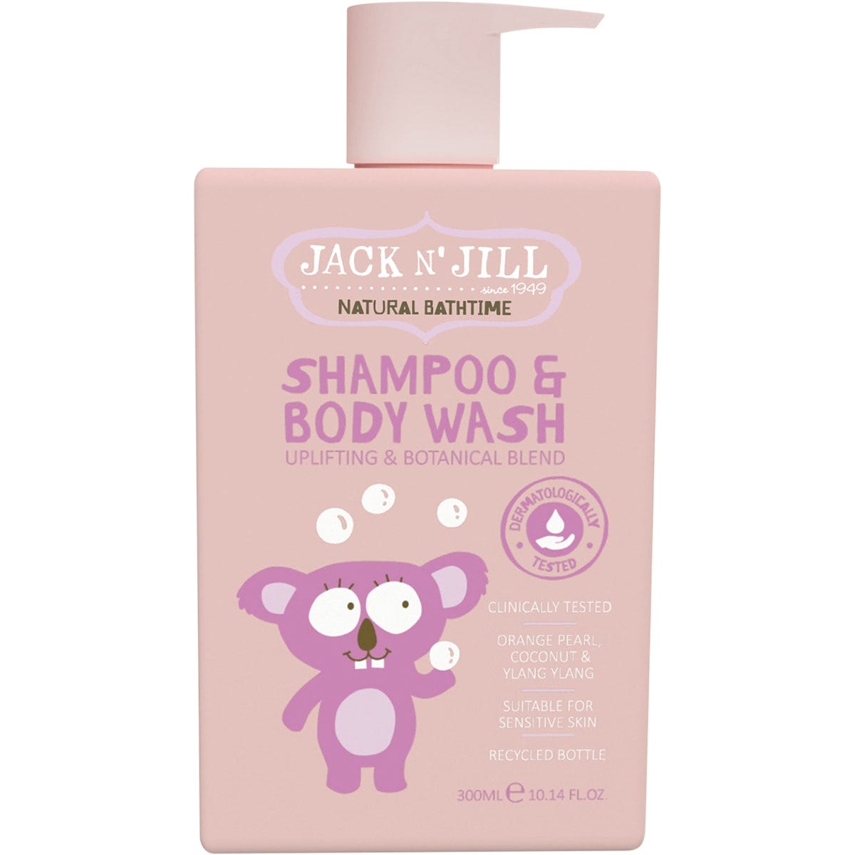 Three 300ml bottles of Jack N' Jill Uplifting & Botanical Blend Shampoo & Body Wash with pump dispensers.