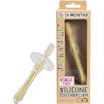 Pack of 8 Jack N' Jill silicone baby toothbrushes with safety shields and soft bristles on a white background.