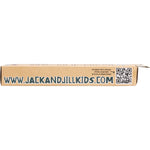 Top-down view of a Jack N' Jill silicone baby toothbrush with soft bristles and a clear safety shield.