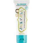 Pack of six Jack N' Jill 50g blueberry fluoride-free toothpaste tubes for children with organic ingredients.