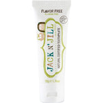 Six 50g tubes of flavor-free, fluoride-free Jack N' Jill children's toothpaste on a white background.