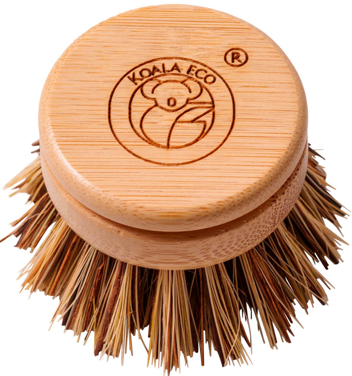 Koala Eco dish brush refill made from sustainable bamboo with natural agave plant bristles on a white background.
