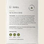 Back of Kintra Blends Sencha Chai tea box showing ingredients and nutritional information on a white background.