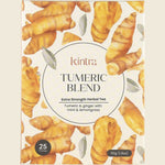 Box of 25 Kintra Blends Turmeric Blend tea bags with ginger, lemongrass, mint, and black pepper.