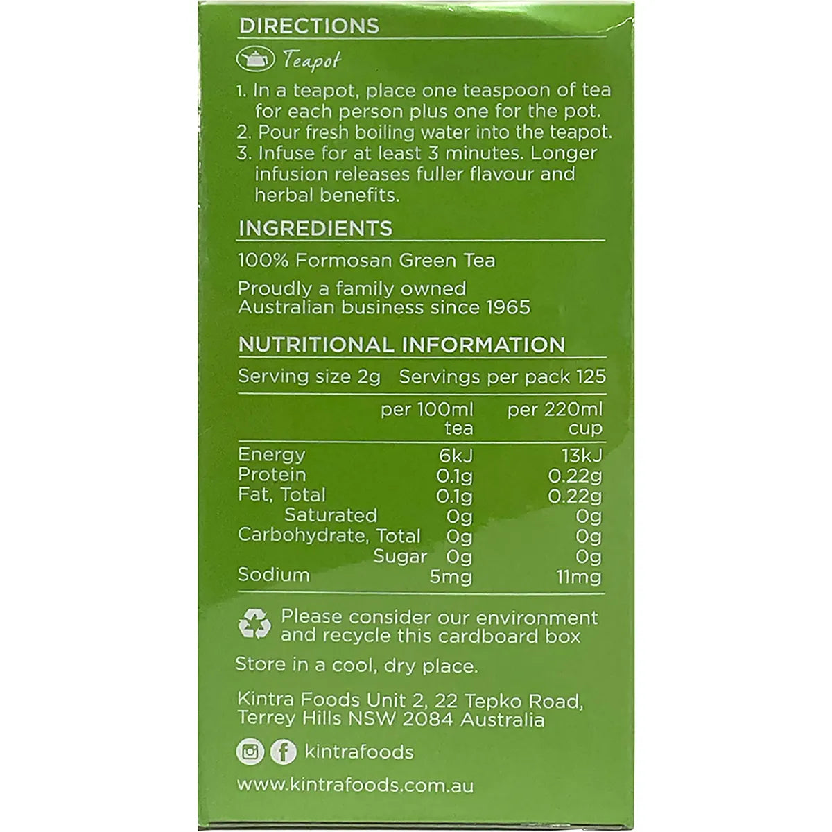 Kintra Foods Formosan Green Tea Loose Leaf 250g