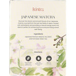 The back of a Kintra Foods Matcha Tea box showing ingredients, brewing instructions, and health benefits.