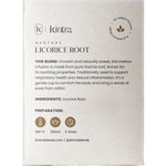 Back of Kintra Blends Licorice Root tea box with ingredients, brewing instructions, and nutritional information.