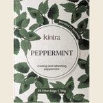 25-pack box of Kintra Blends Peppermint Herbal Tea Bags featuring fresh mint leaf illustrations.