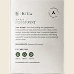 Back of a Kintra Blends Peppermint Tea box showing nutritional facts, ingredients, and brewing instructions.
