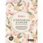 25 pack of Kintra Foods Lemongrass and Ginger tea with lemon myrtle in a yellow and green box.