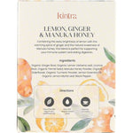 Back of Kintra Foods Lemon and Ginger with Manuka Honey tea box featuring ingredients and brewing instructions.