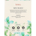 Back of Kintra Foods Mint Burst tea box showing ingredients and brewing instructions for 25 herbal tea bags.