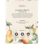 Back of a Kintra Foods Jasmine Green with Pear tea box featuring brewing instructions and product benefits.