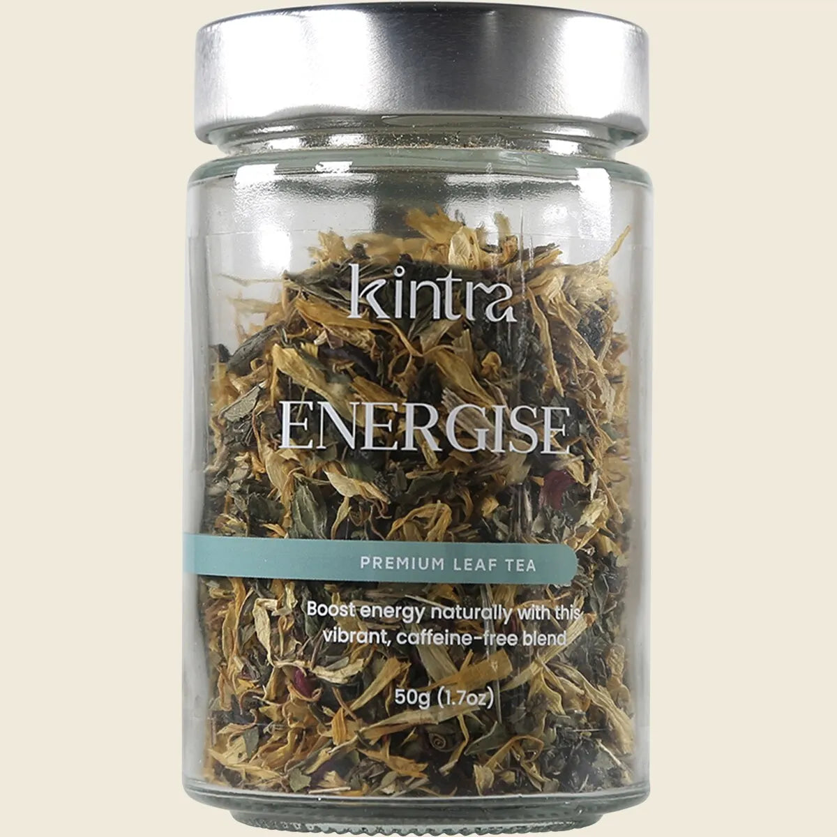 Kintra Blends Energise 50g loose leaf tea bag featuring a refreshing peppermint and citrus herbal blend.