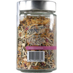 Back label of Kintra Blends Glow loose leaf tea showing ingredients, brewing instructions, and nutritional information.