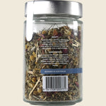 Back label of Kintra Sleepy Loose Leaf Tea 40g jar showing ingredients, brewing instructions, and product benefits.