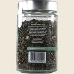 Back of Kintra Blends Jasmine Green with Pear 100g tea canister showing ingredients and brewing instructions.