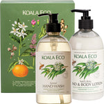 Koala Eco gift box with 500ml Lemon Scented Eucalyptus and Rosemary hand wash and body lotion bottles.