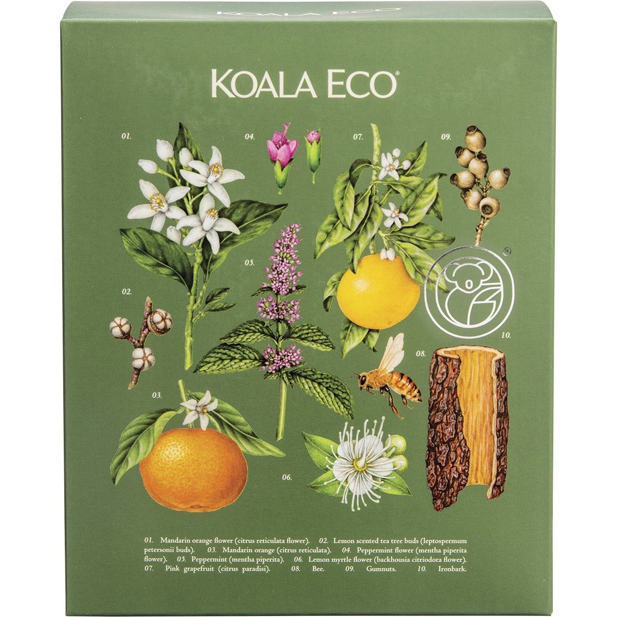Koala Eco hand wash and body lotion bottles with Eucalyptus and Rosemary on a white background.