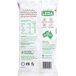Back of Leda Mini Choc Chip Cookies pack showing nutritional info and ingredients on a white background.