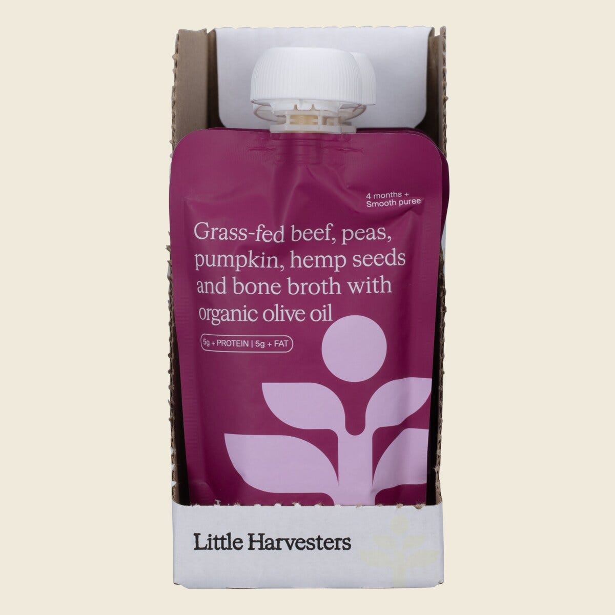 Little Harvesters Grass-fed Beef, Peas, Pumpkin,Hemp Seeds & Bone Broth 6x120g