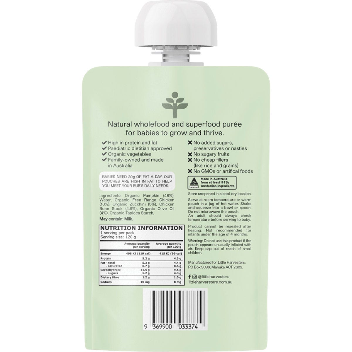 Little Harvesters Free-range Chicken, Pumpkin, Zucchini & Bone Broth 6x120g