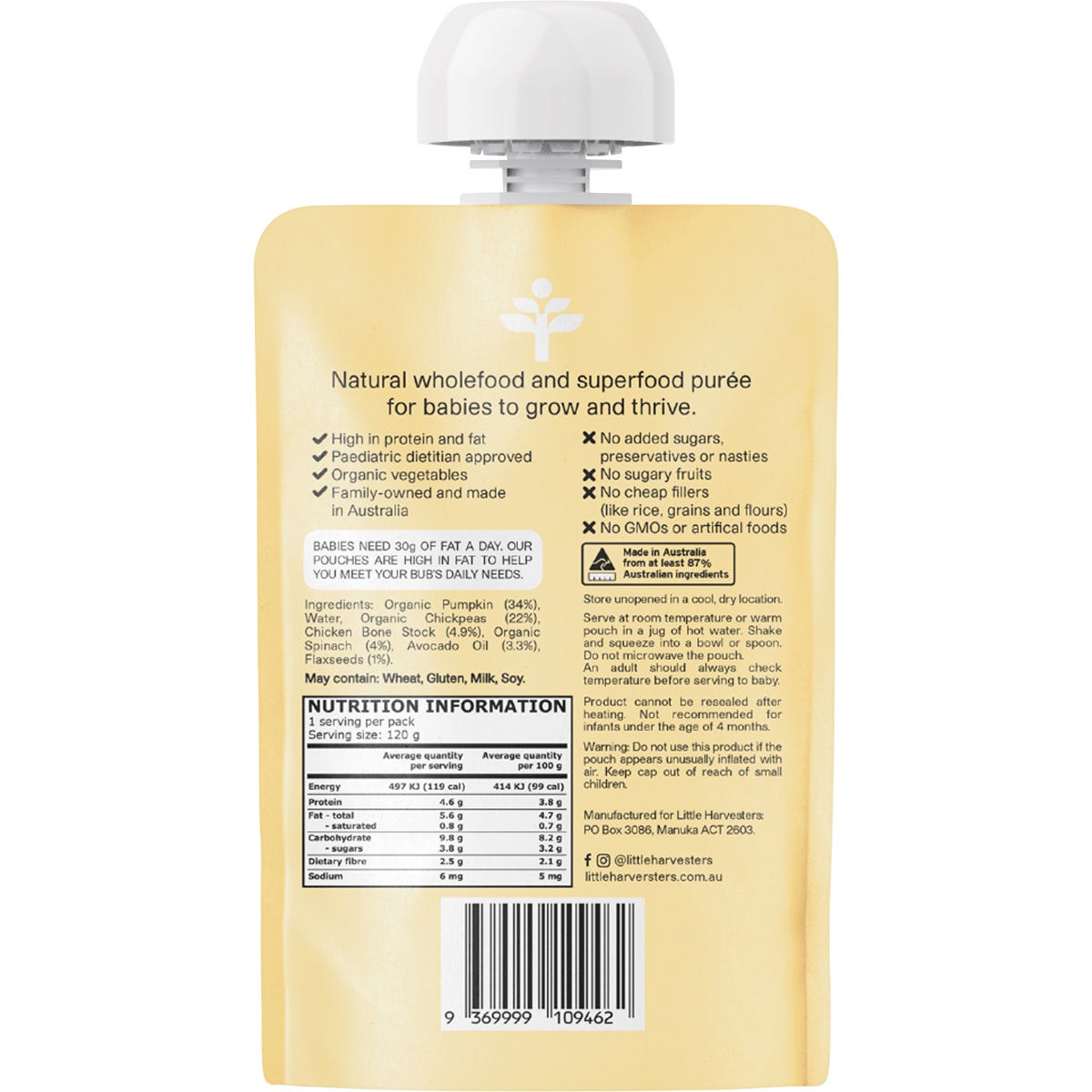 Little Harvesters Chickpeas, Flaxseeds, Pumpkin, Spinach & Bone Broth 6x120g