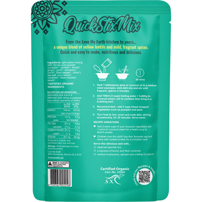 Love My Earth Quick Stix Mix Organic Dahl Creamy Coconut 200g