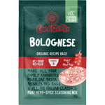 Love My Earth Organic Bolognese Quick Stix Mix 45g packet featuring tomato and herb illustrations on a white background.