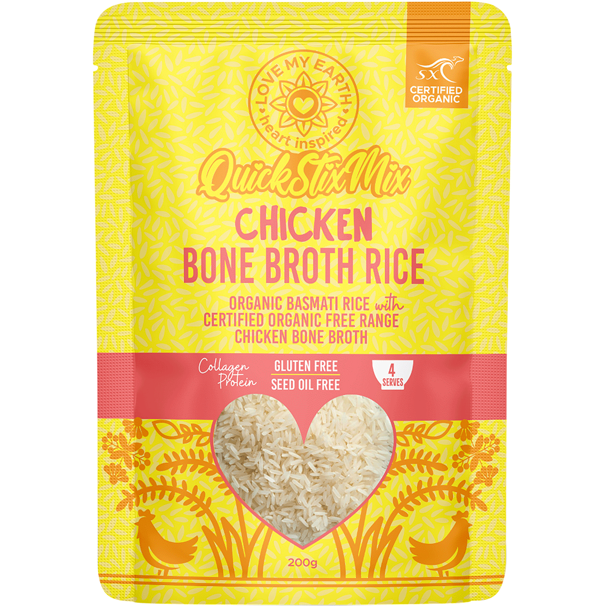 Love My Earth Quick Stix Mix Organic Bone Broth Rice Chicken 200g