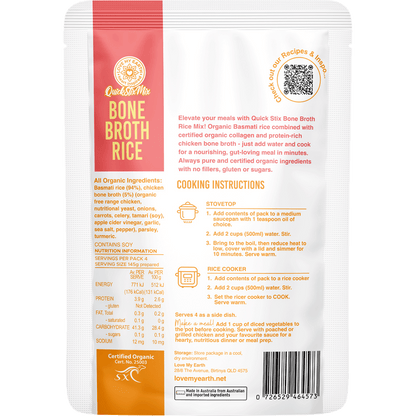 Love My Earth Quick Stix Mix Organic Bone Broth Rice Chicken 200g